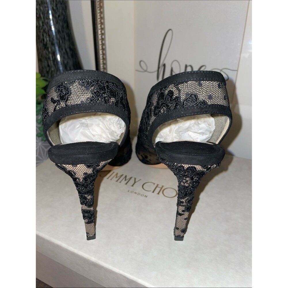 Jimmy Choo Shar 85 Black Floral Lace Peep-Toe Heels Size US 9 / EU 39 MSRP $1200 - Picture 7 of 16